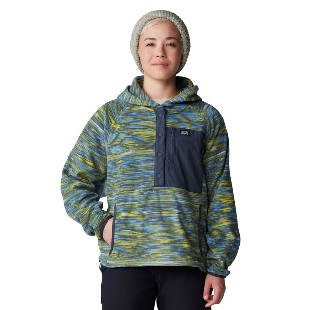 Mountain Hardwear Womens Microchill 2.0 Anorak Fleece Hoodie Blue Yellow Large